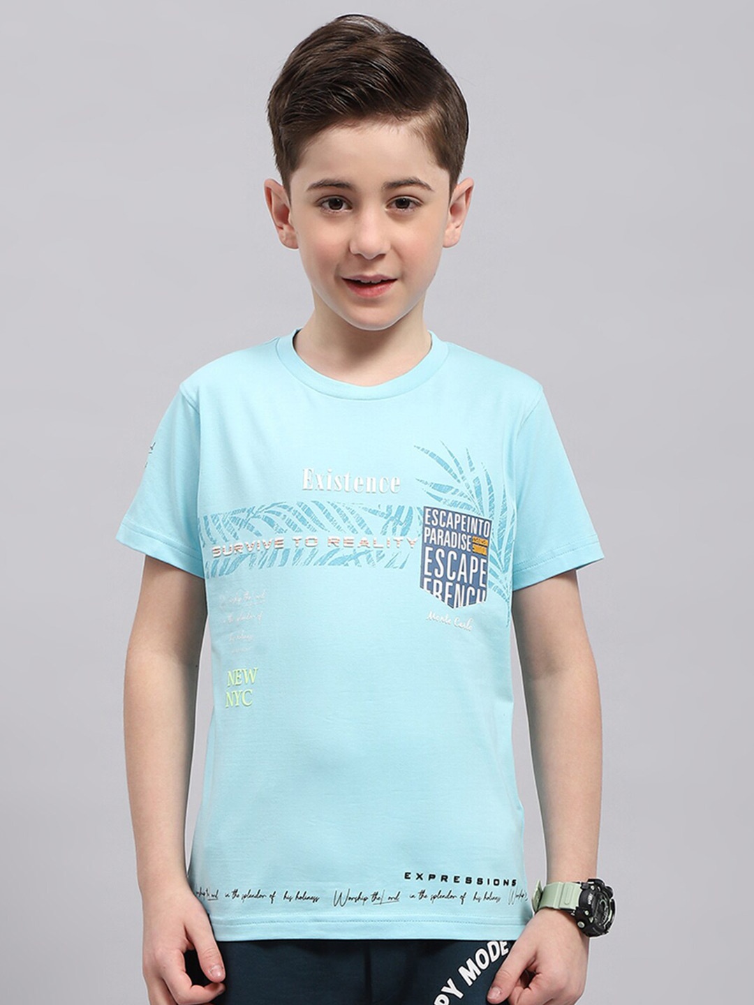 

Monte Carlo Boys Graphic Printed Casual T-shirt, Turquoise blue
