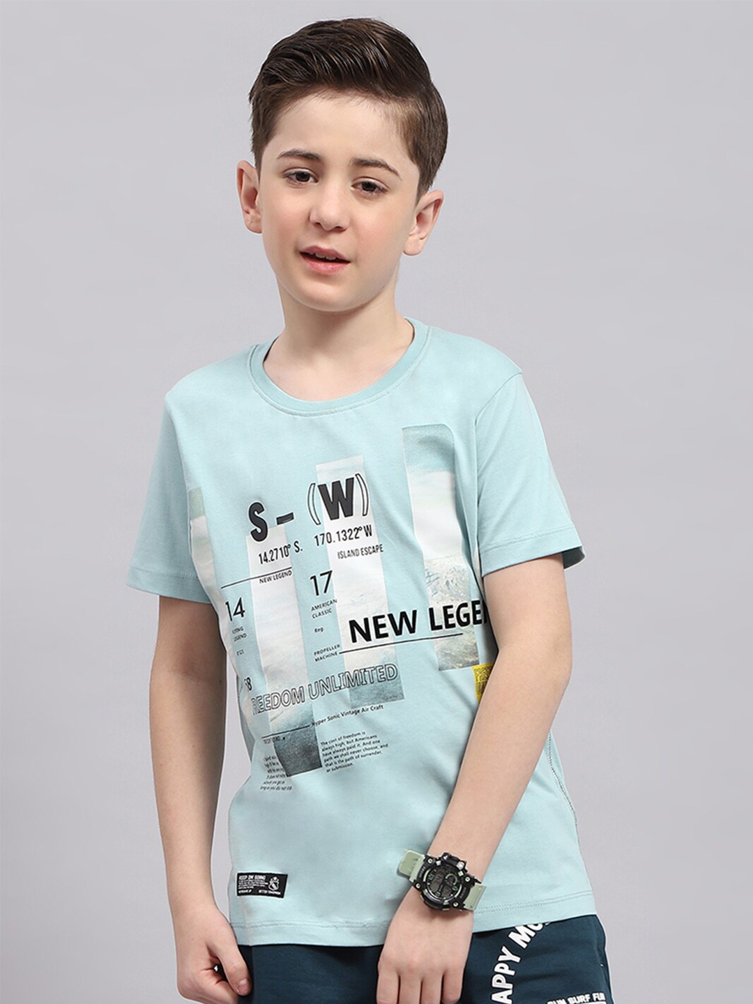 

Monte Carlo Boys Typography Printed Pure Cotton Casual T-shirt, Turquoise blue