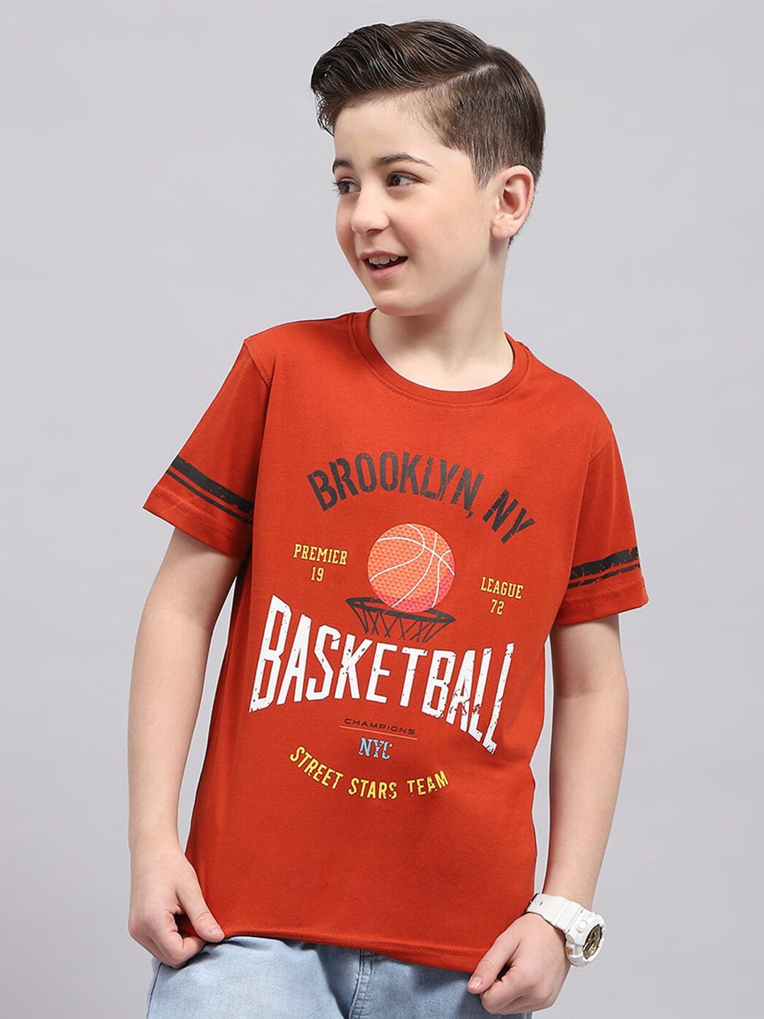 

Monte Carlo Boys Typography Printed Pure Cotton T-shirt, Rust