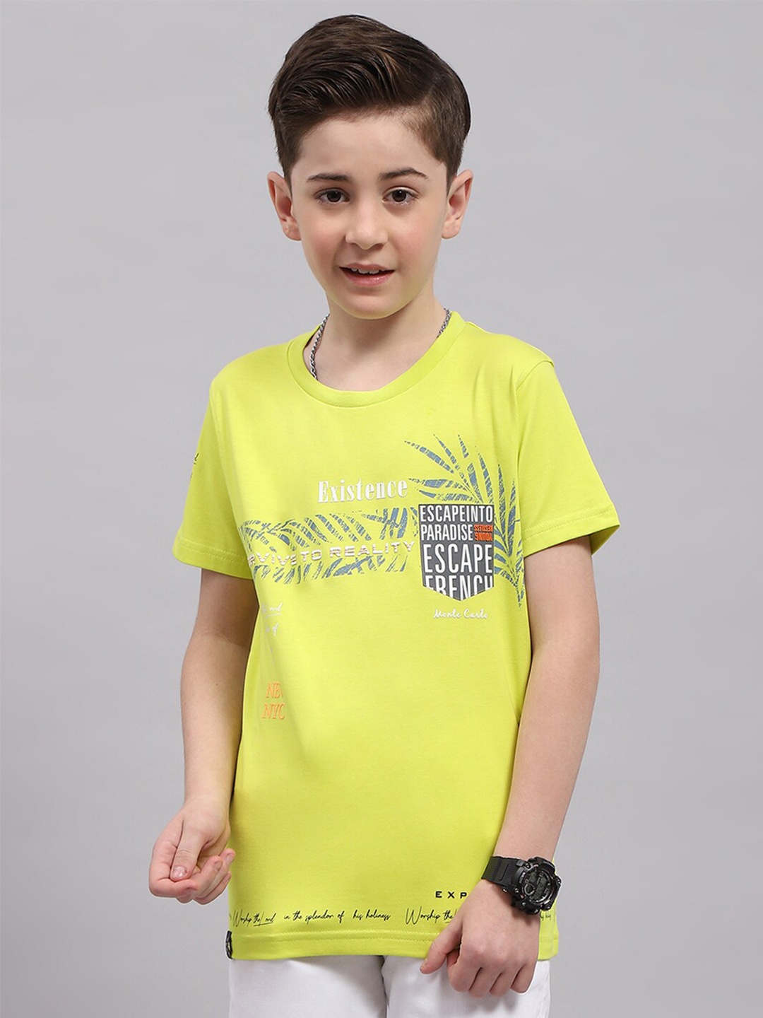 

Monte Carlo Boys Typography Printed T-shirt, Lime green