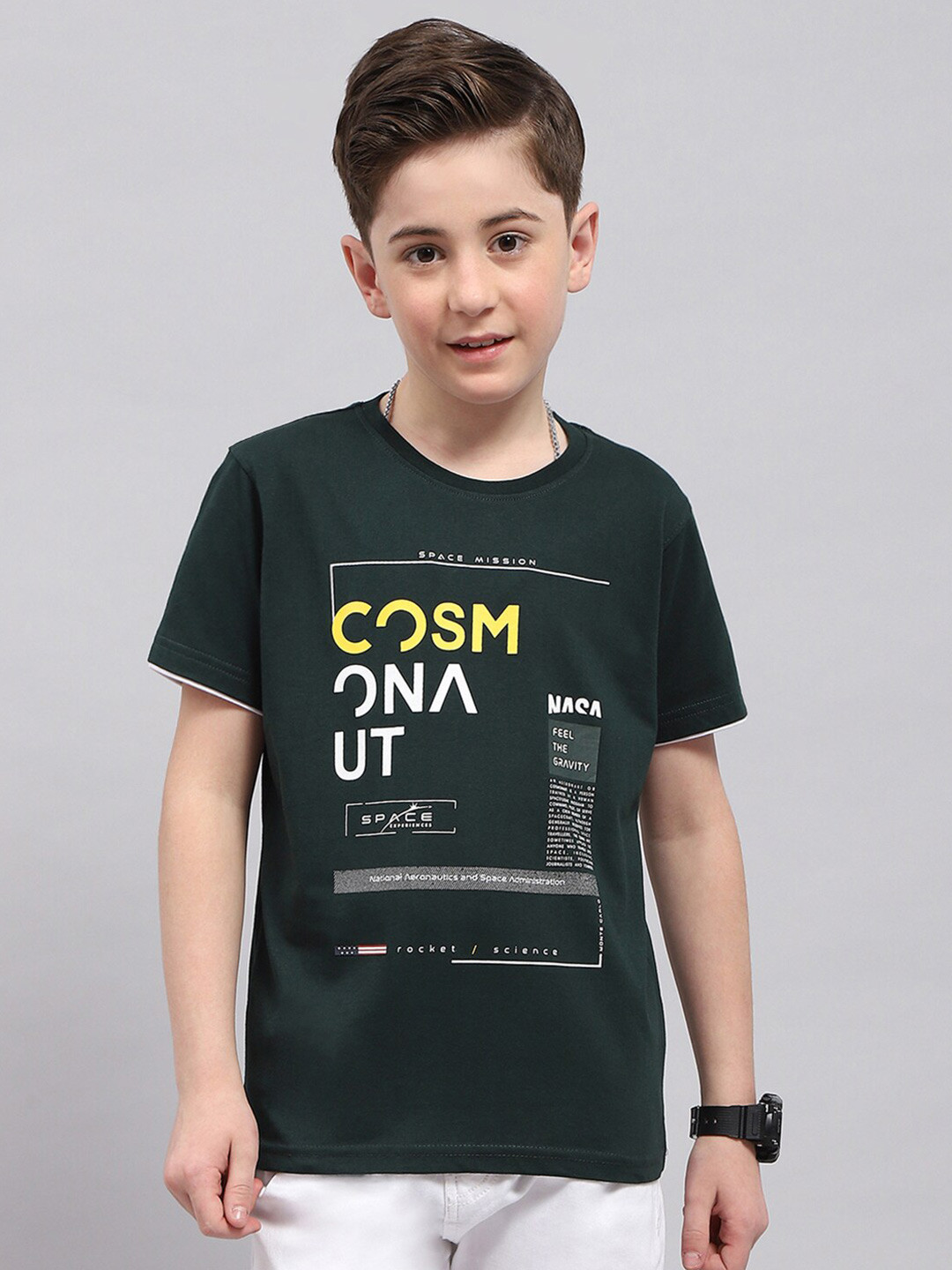 

Monte Carlo Boys Typography Printed Pure Cotton T-shirt, Green