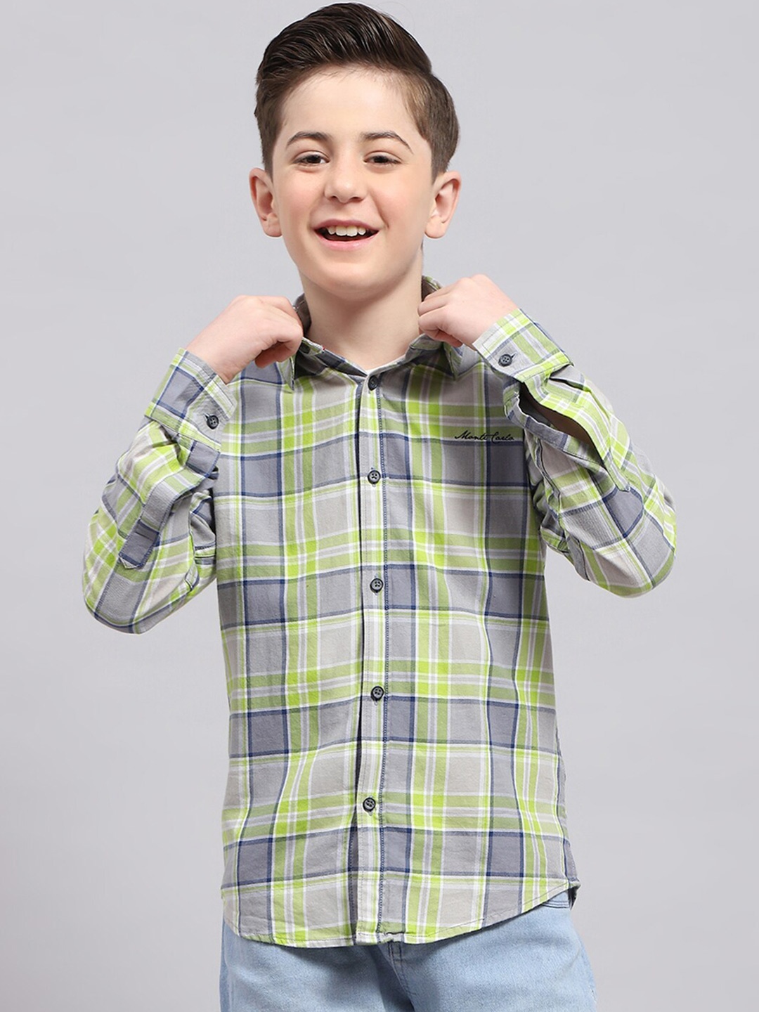 

Monte Carlo Boys Classic Tartan Checked Pure Cotton Casual Shirt, Grey