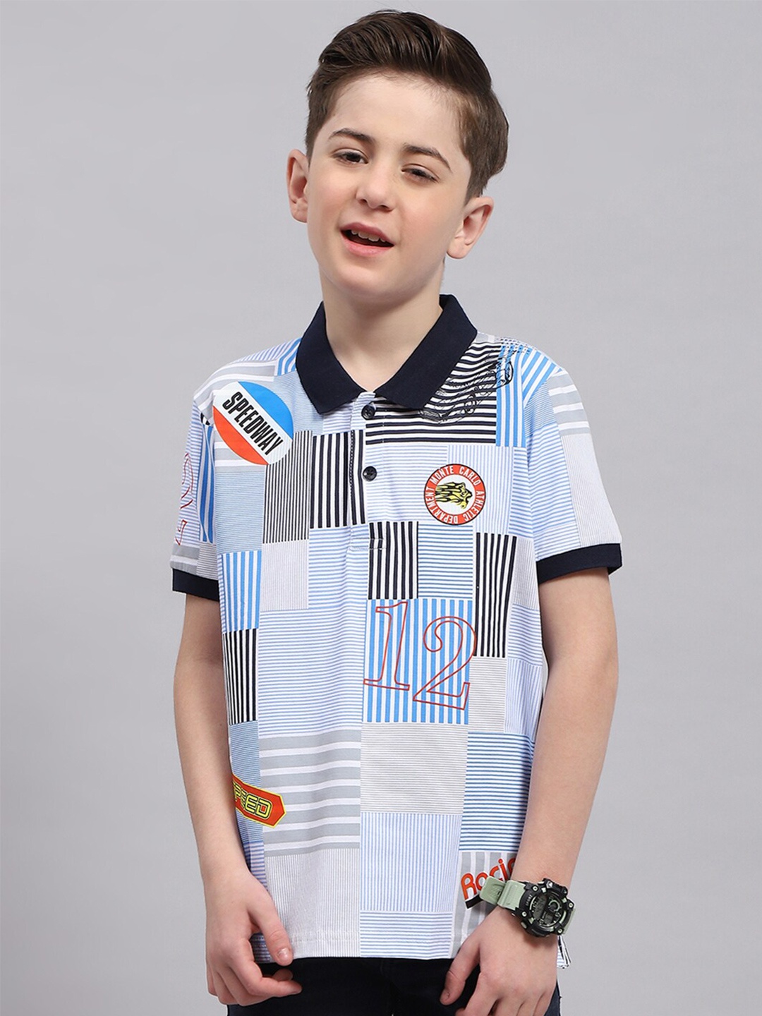 

Monte Carlo Boys Striped Polo Collar T-shirt, Blue