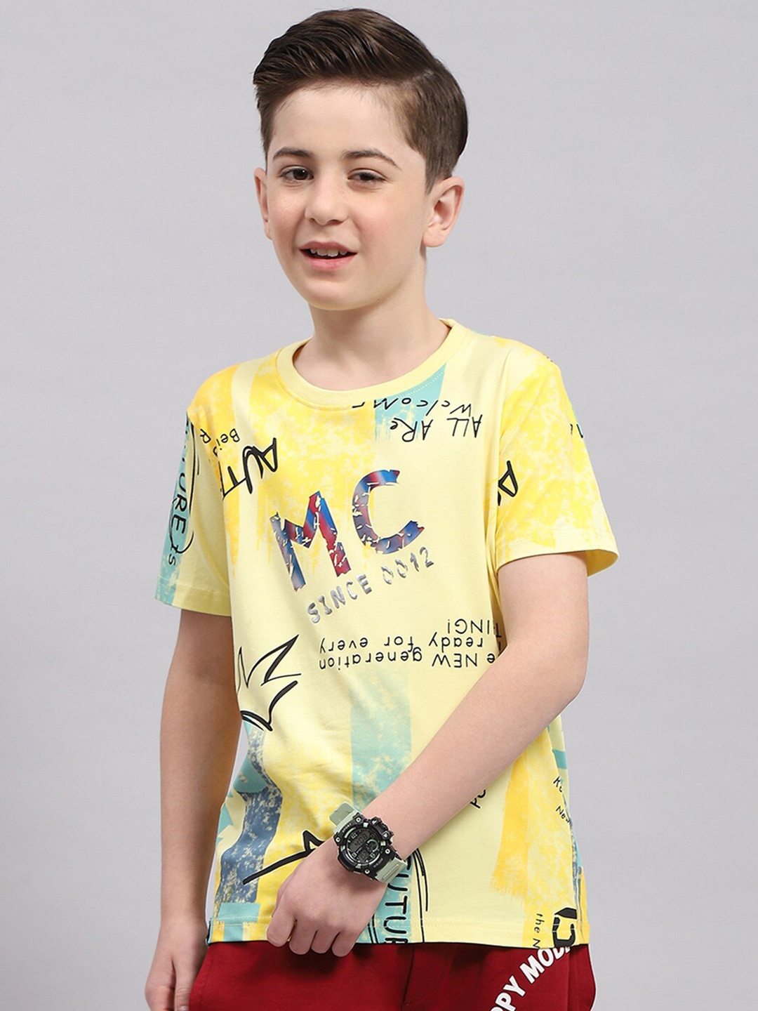 Monte Carlo Boys Typography Printed Casual T-shirt, Yellow