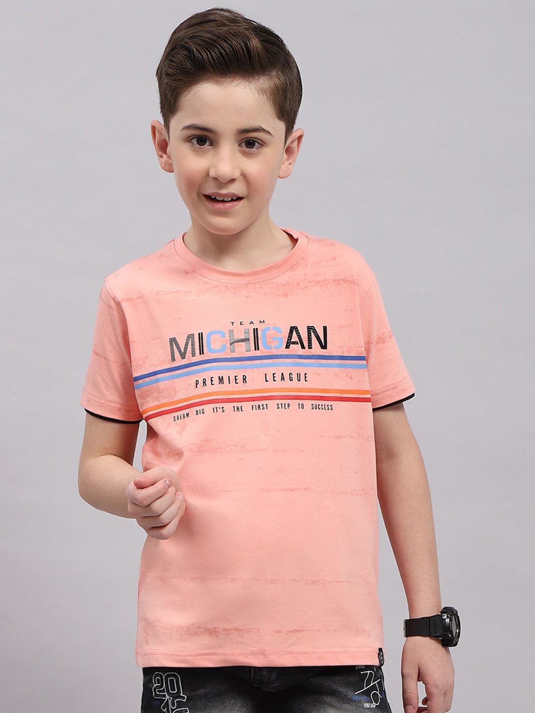 

Monte Carlo Boys Typography Printed T-shirt, Peach