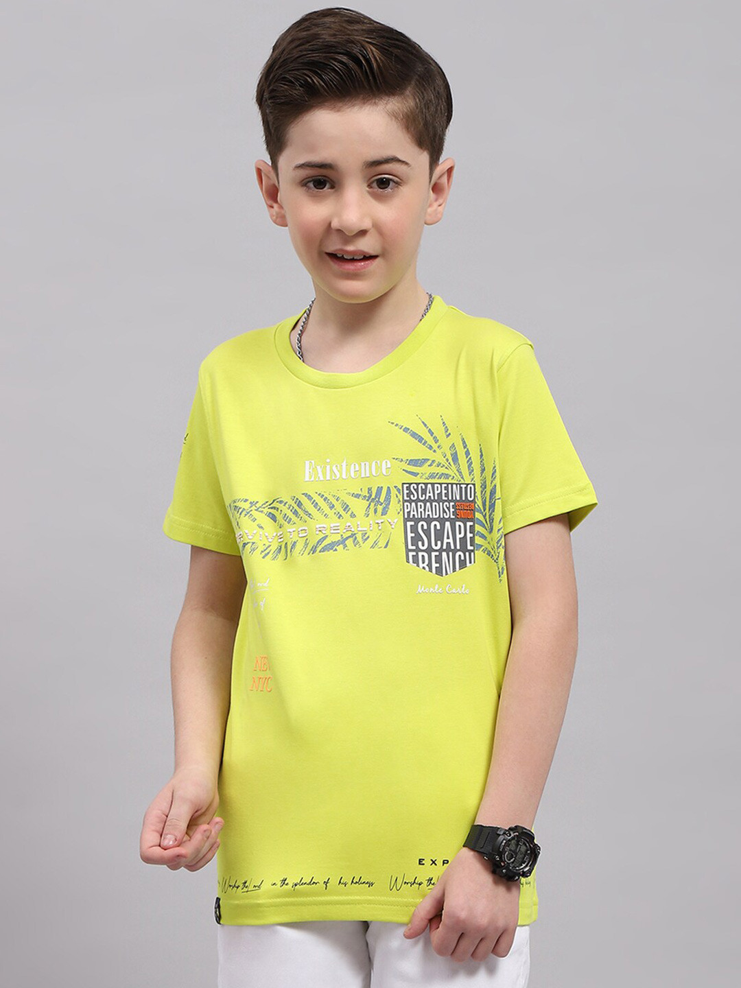 

Monte Carlo Boys Typography Printed T-shirt, Lime green