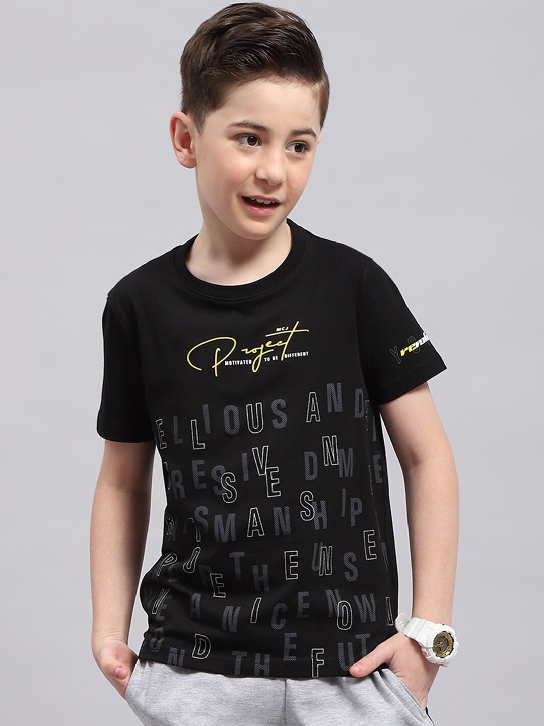 

Monte Carlo Boys Typography Printed Sports T-shirt, Black