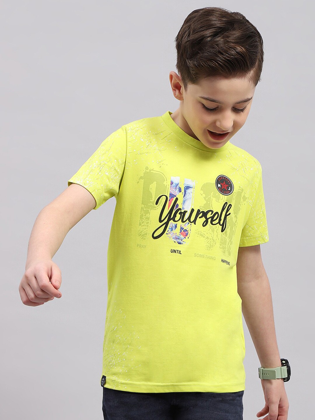 Monte Carlo Boys Typography Printed Casual T-shirt, Lime green