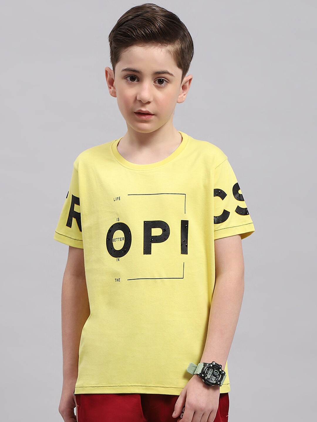 

Monte Carlo Boys Typography Printed Pure Cotton T-shirt, Yellow