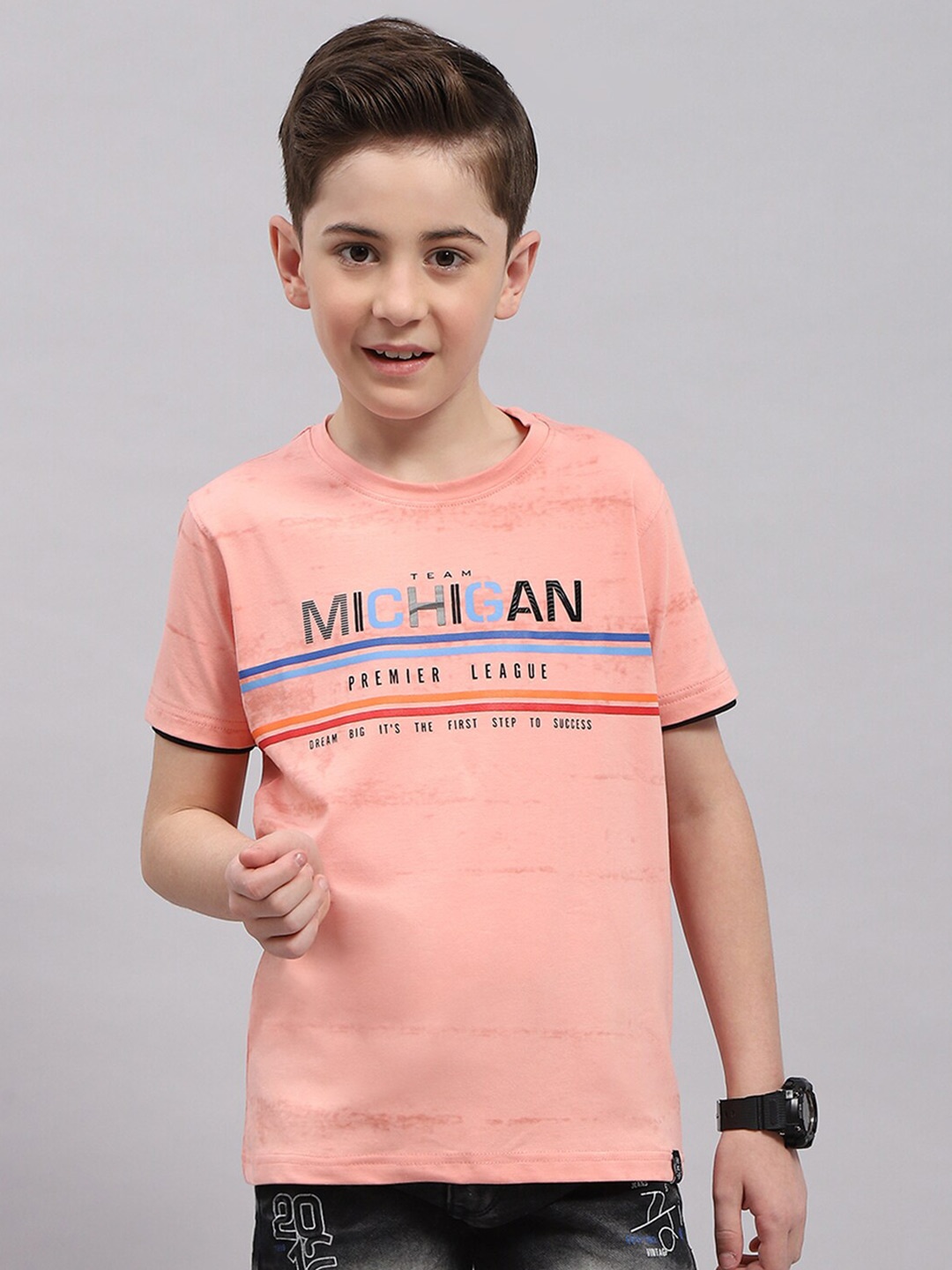 

Monte Carlo Boys Typography Printed T-shirt, Peach