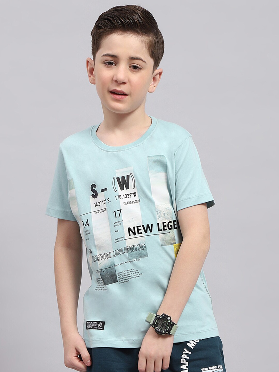 

Monte Carlo Boys Typography Printed Pure Cotton Casual T-shirt, Turquoise blue