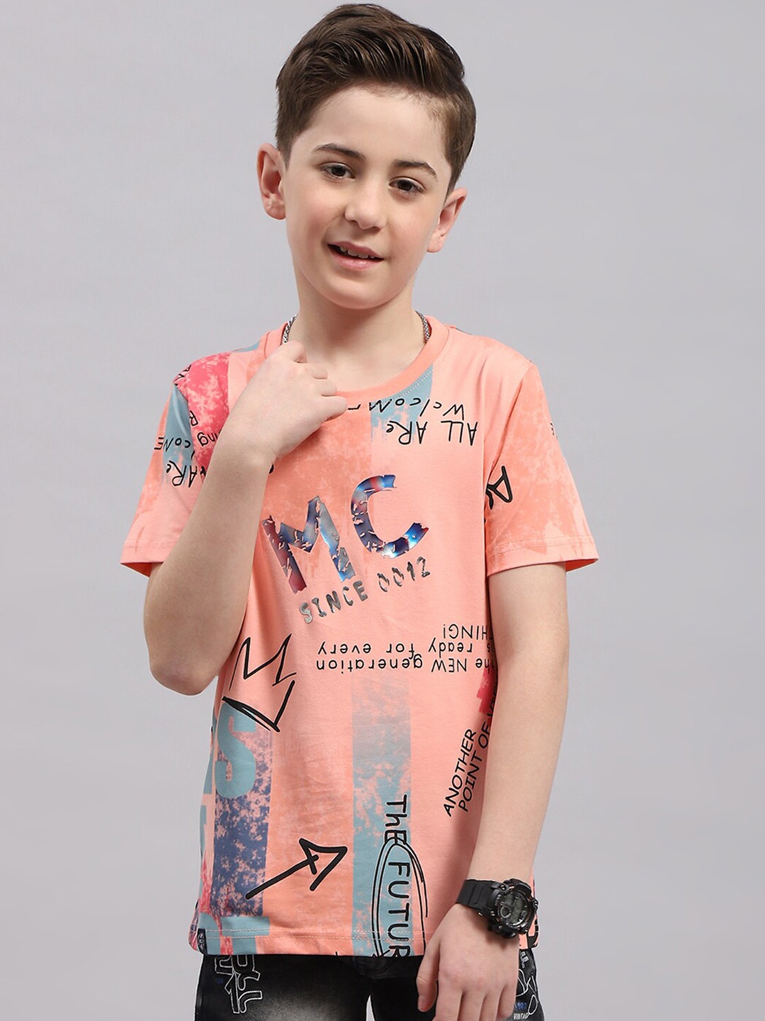 

Monte Carlo Boys Typography Printed Casual T-shirt, Peach