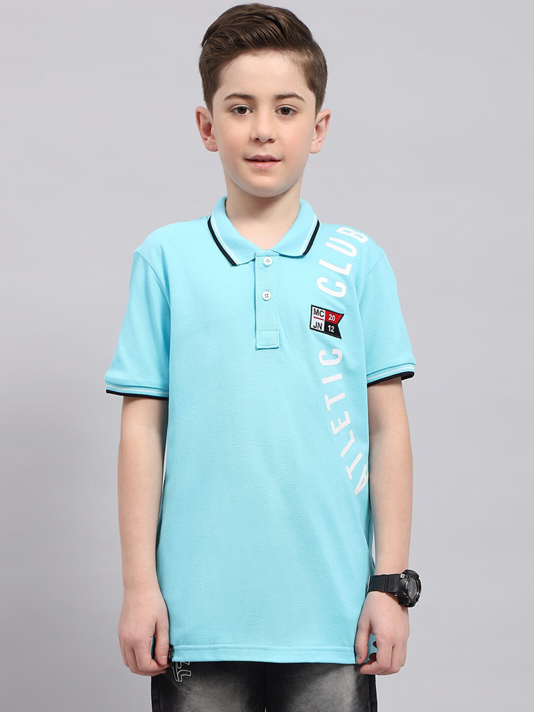 

Monte Carlo Boys Typography Printed Polo Collar Pure Cotton Casual T-shirt, Blue