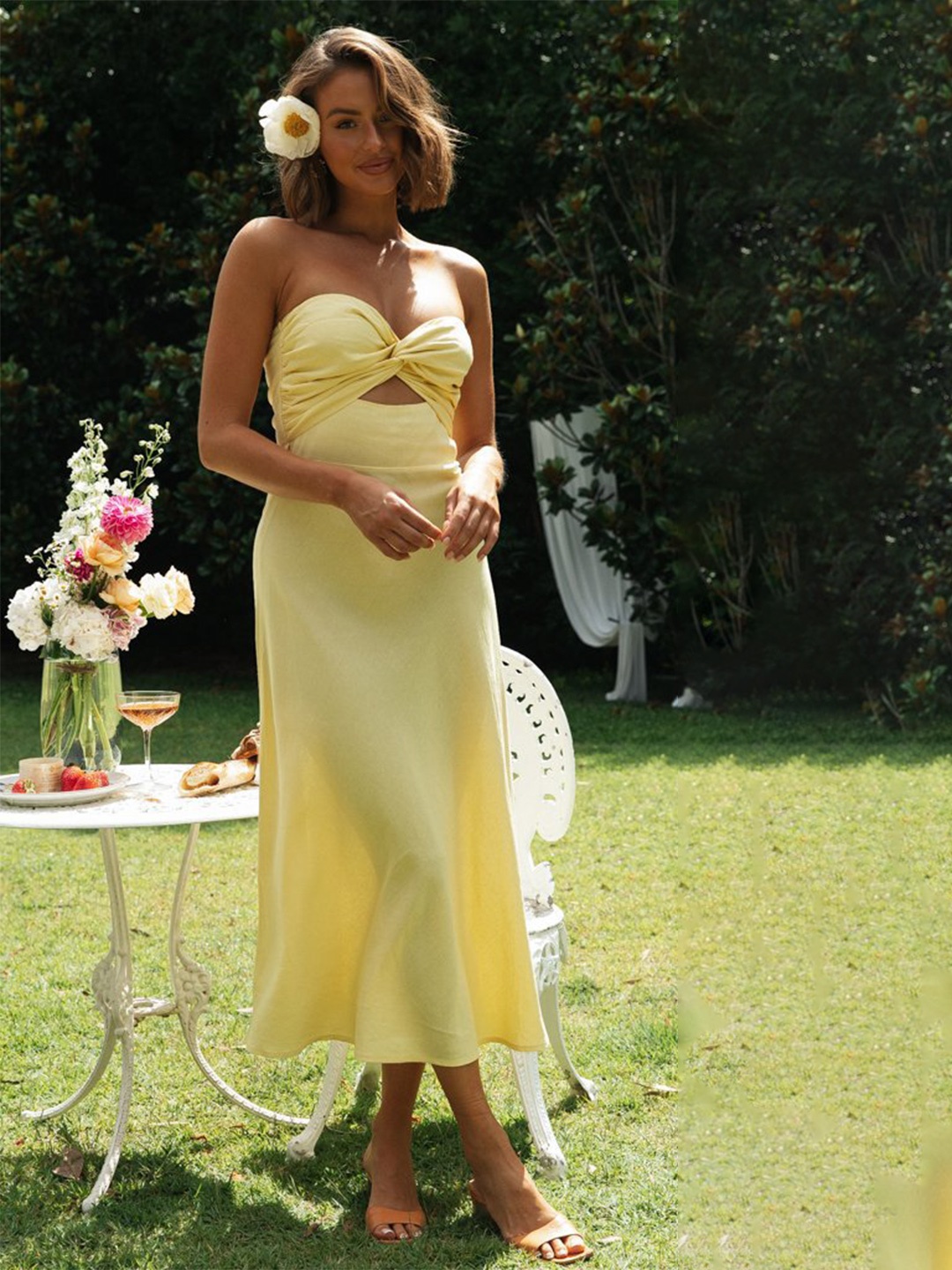 

StyleCast Yellow Strapless Cotton A-Line Midi Dress