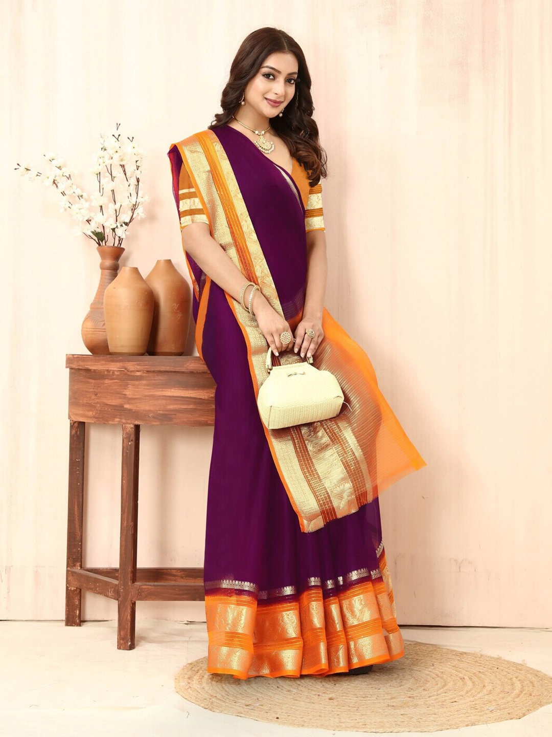 

Sadika Woven Design Zari Organza Banarasi Saree, Purple