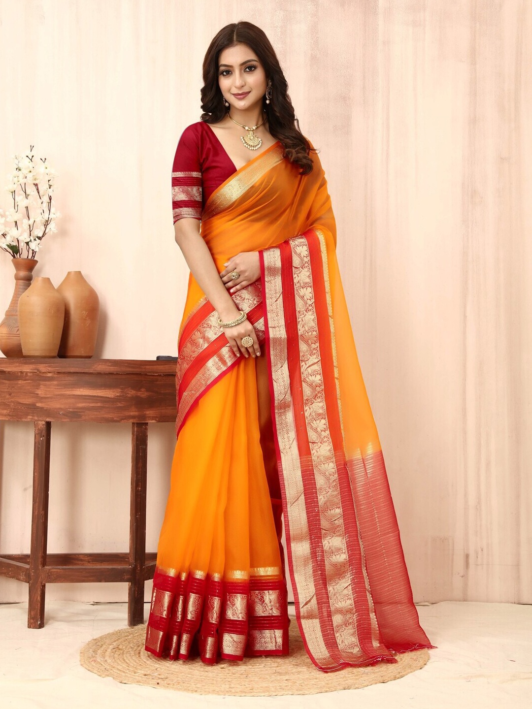 

Sadika Woven Design Organza Banarasi Saree, Yellow