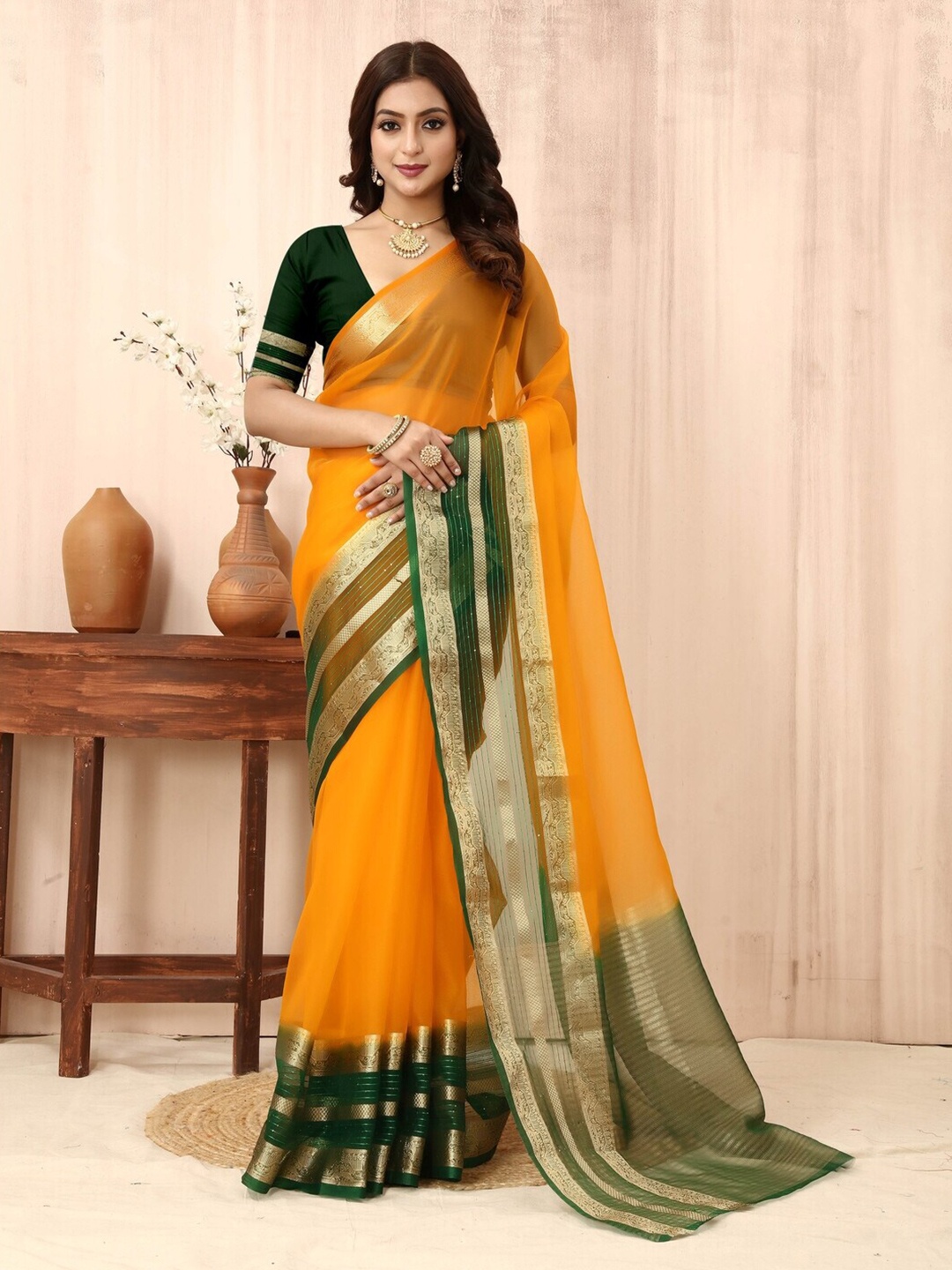 

Sadika Woven Design Organza Banarasi Saree, Yellow