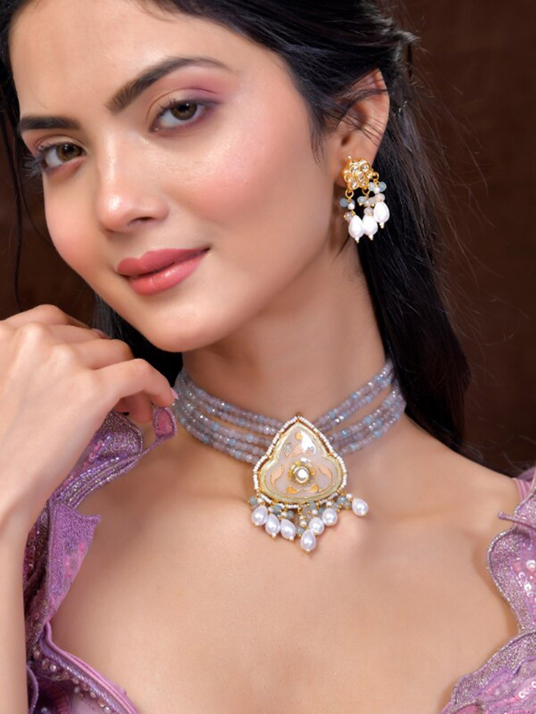 

DASTOOR Gold-Plated Kundan-Studded & Beaded Jewellery Set