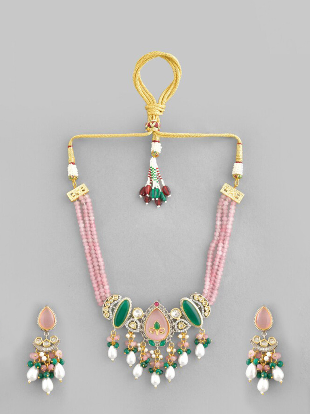 

DASTOOR Gold-Plated Kundan-Studded & Beaded Jewellery Set