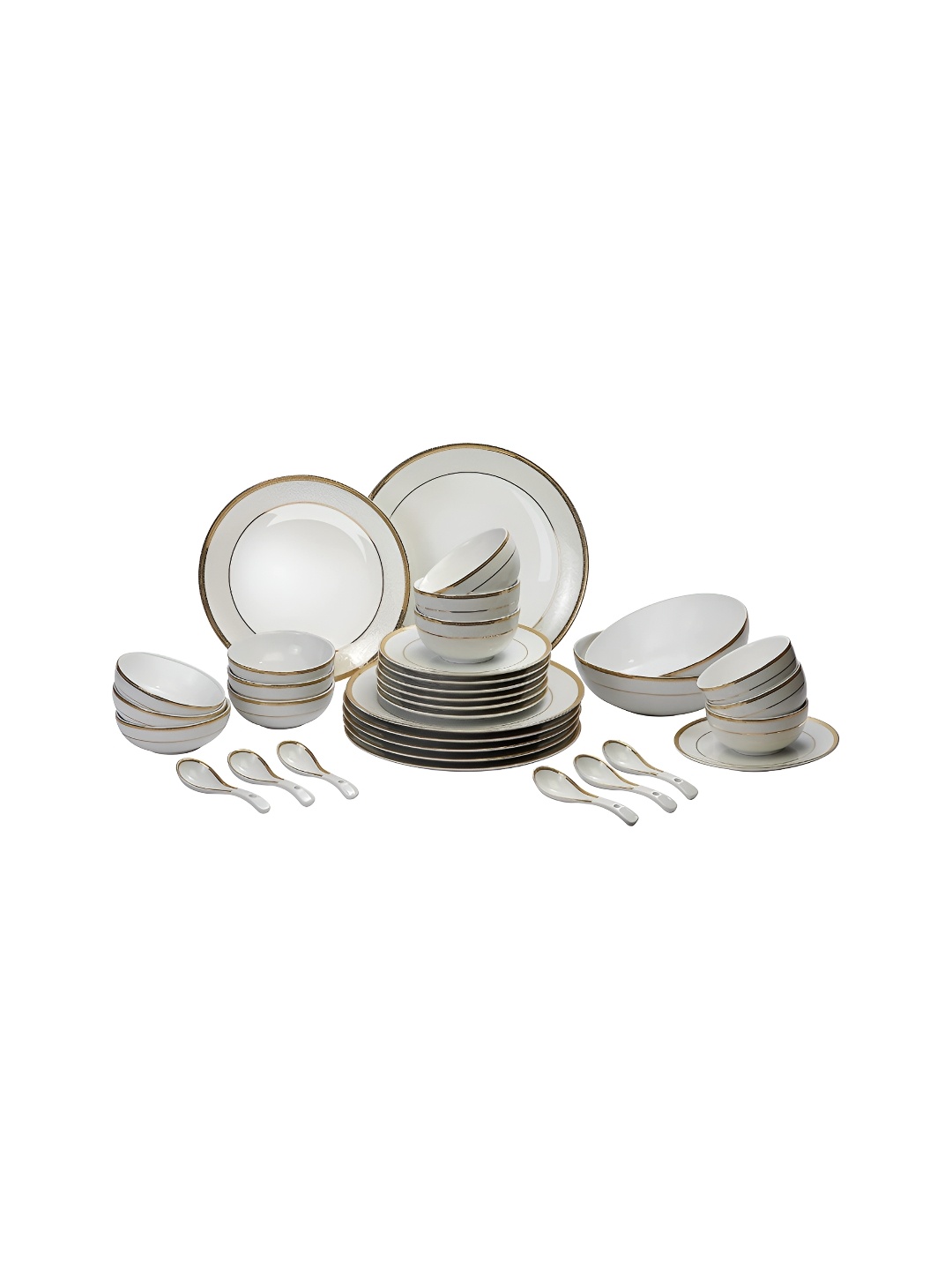 

Hitkari White & Brown 33 Pieces Glossy Dinner Set