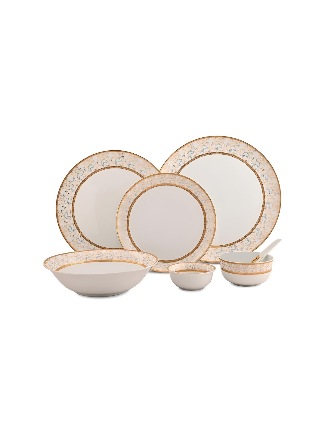 

Hitkari White & Gold-Toned 7 Pieces Printed Porcelain Matte Dinner Set