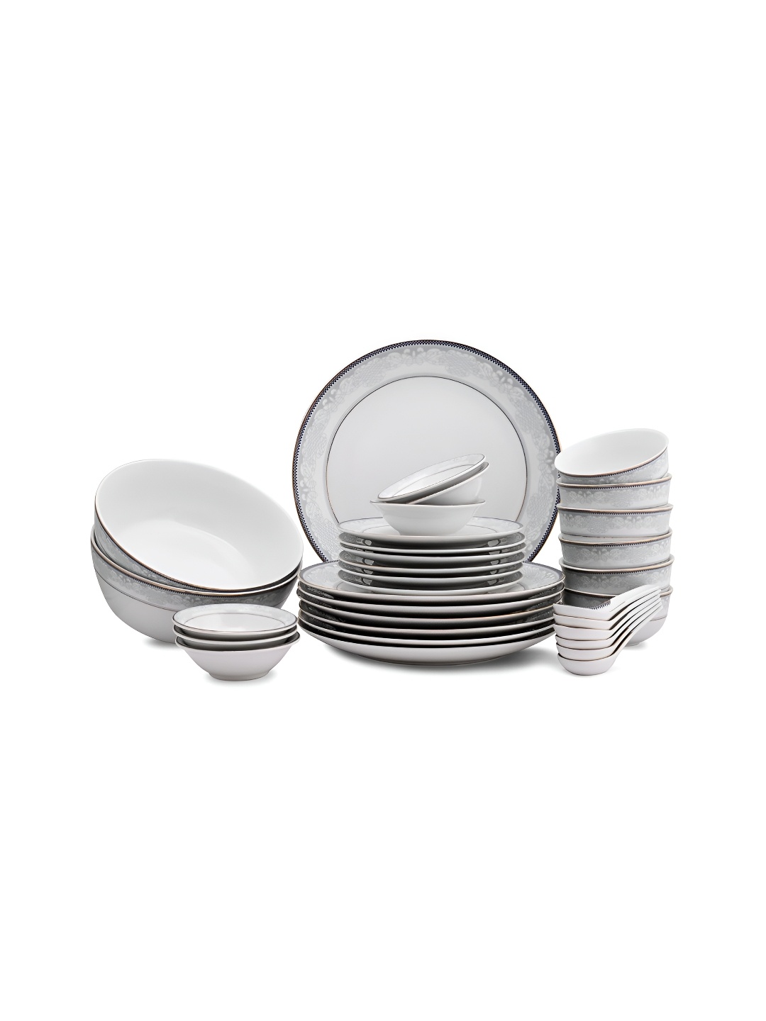 

Hitkari White & Gold-Toned 33 Pieces Printed Porcelain Matte Dinner Set