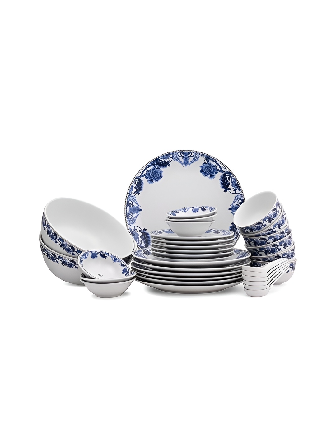 

Hitkari White & Blue 33 Pieces Floral Printed Porcelain Glossy Dinner Set