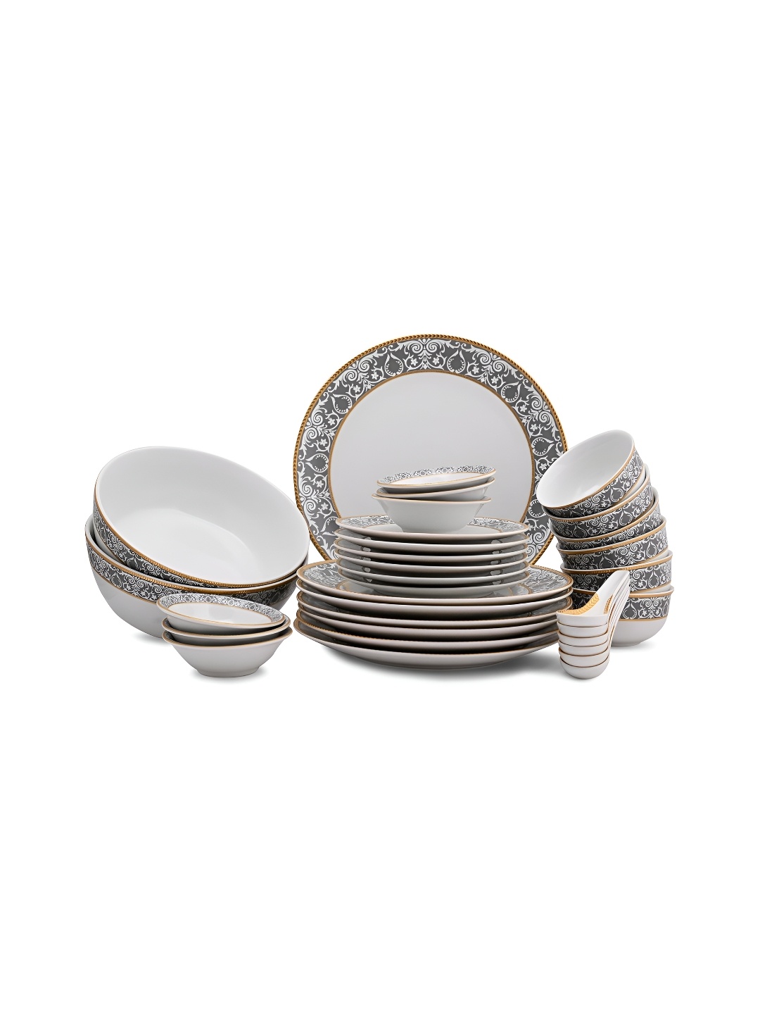 

Hitkari White & Grey 33 Pieces Printed Glossy Dinner Set