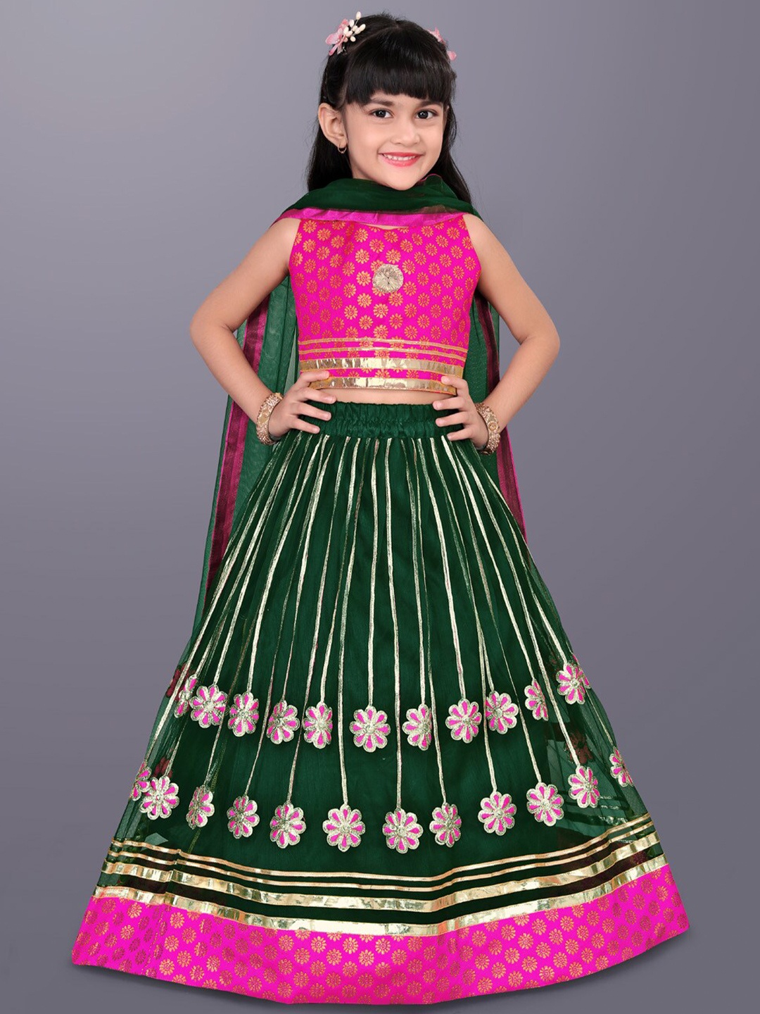 

BAESD Girls Embroidered Ready to Wear Lehenga & Blouse With Dupatta, Green