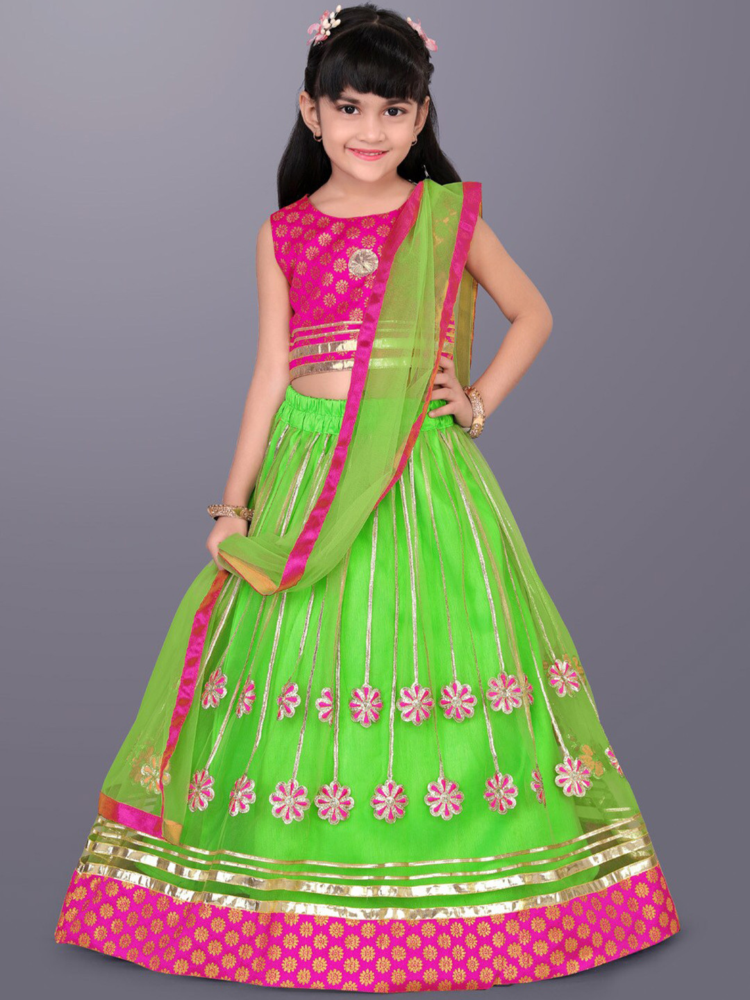 

BAESD Girls Embroidered Ready to Wear Lehenga & Blouse With Dupatta, Green