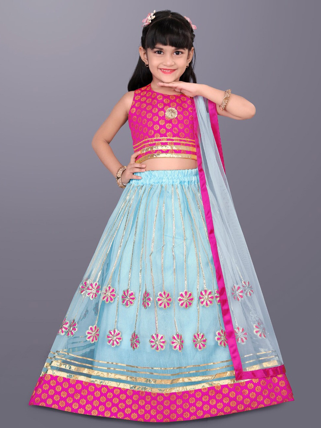 

BAESD Girls Embroidered Ready to Wear Lehenga & Blouse With Dupatta, Sea green