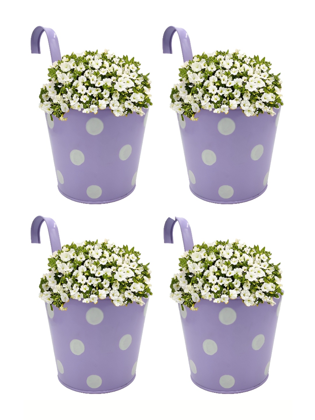 

Garden Deco Purple & White 4 Pieces Polka-Dot Printed Metal Railing Planters