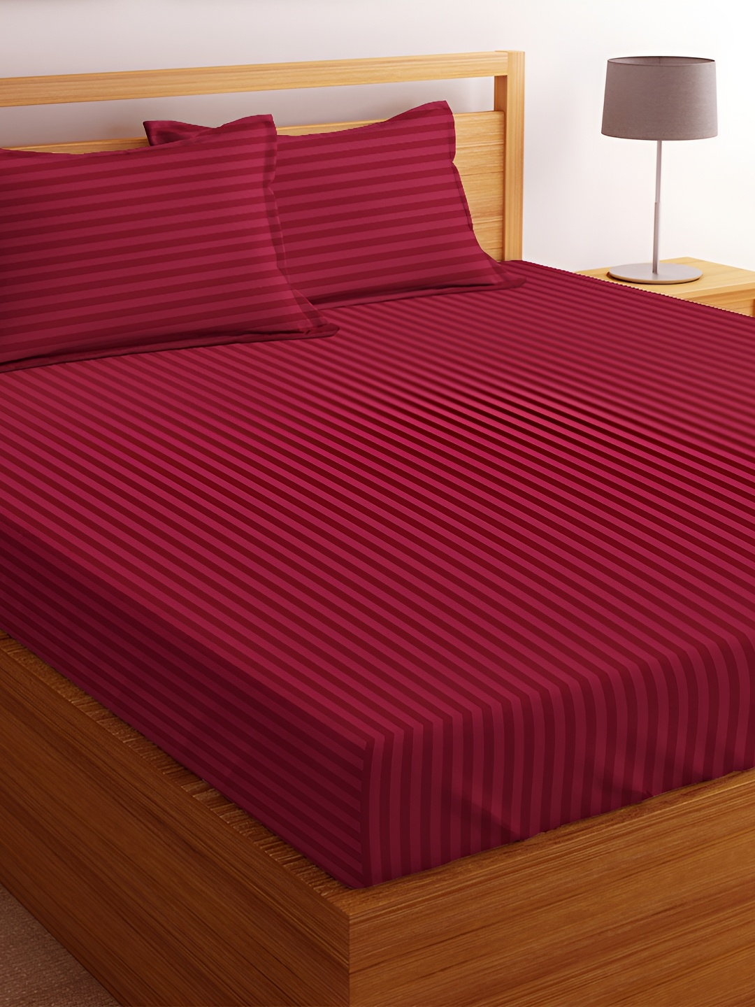 

bsb home Red Striped Cotton 180 TC Queen Bedsheet with 2 Pillow Covers