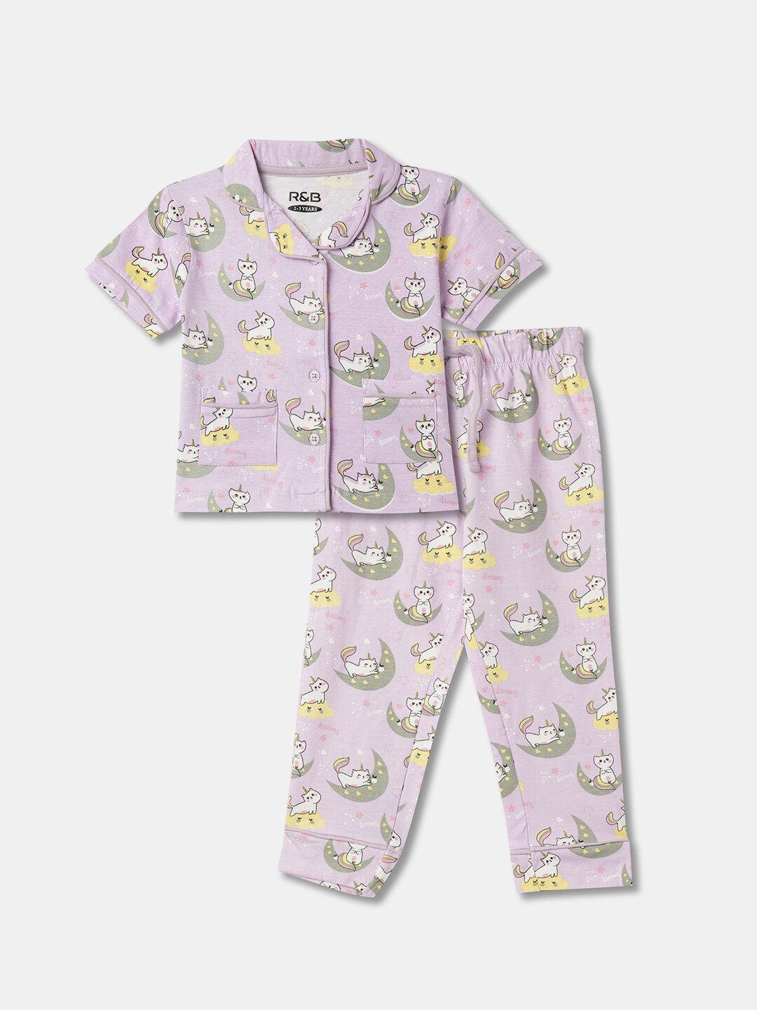 

R&B Girls Conversational Printed Pure Cotton Shirt with Pyjamas, Purple