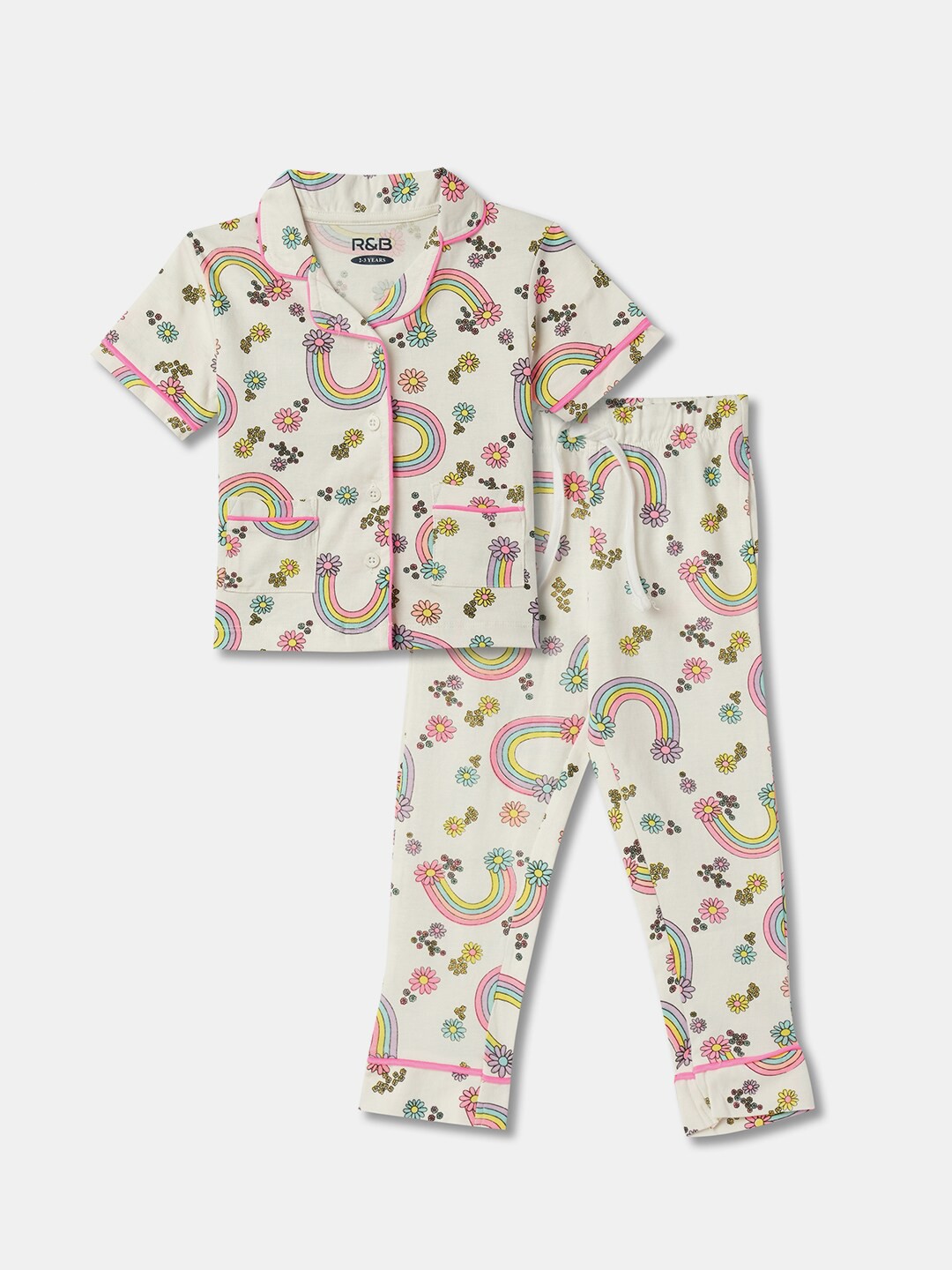 

R&B Girls Conversational Printed Pure Cotton Shirt with Pyjamas, White