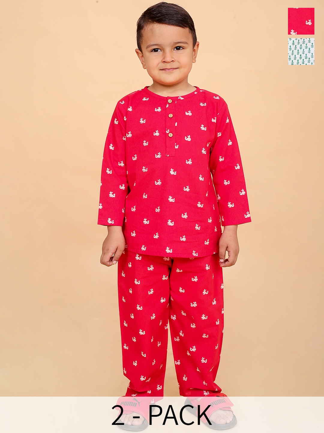 

BAESD Boys Pack Of 2 Conversational Printed Pure Cotton Night Suits, White