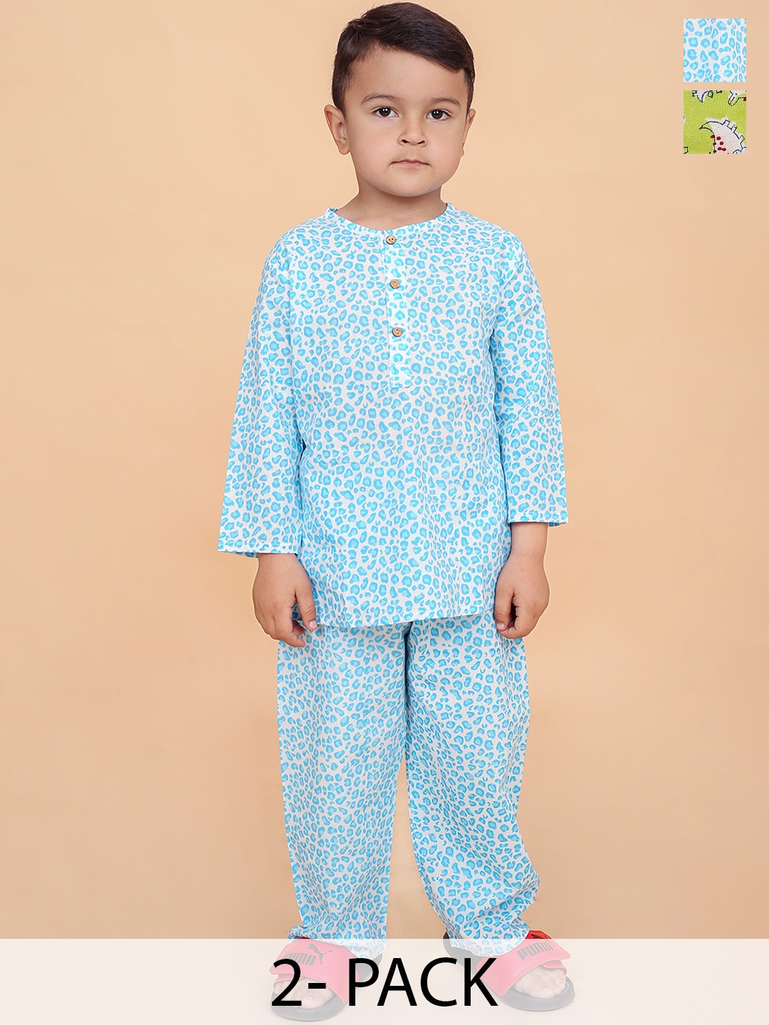 

BAESD Boys Pack Of 2 Abstract Printed Pure Cotton Night Suits, Blue
