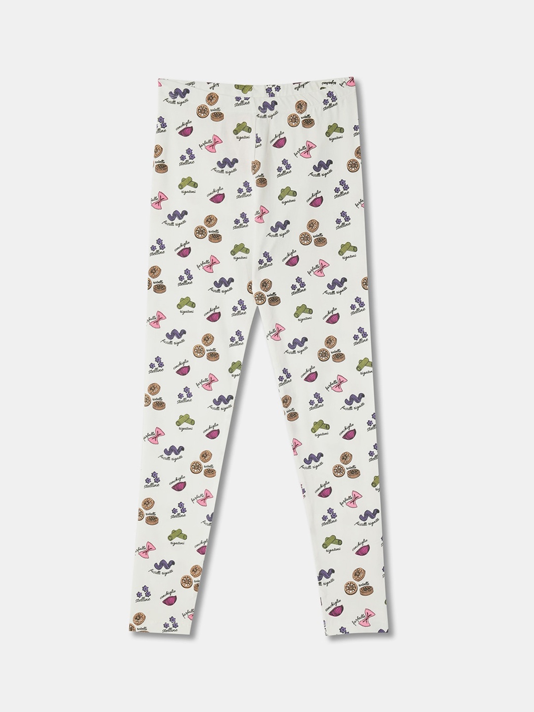 

R&B Girls Printed Cotton Ankle-Length Leggings, White