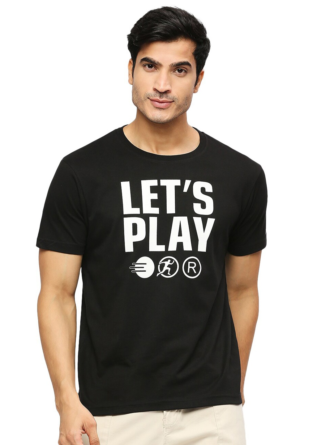 

playR Unisex Typography Printed Pure Cotton T-shirt, Black