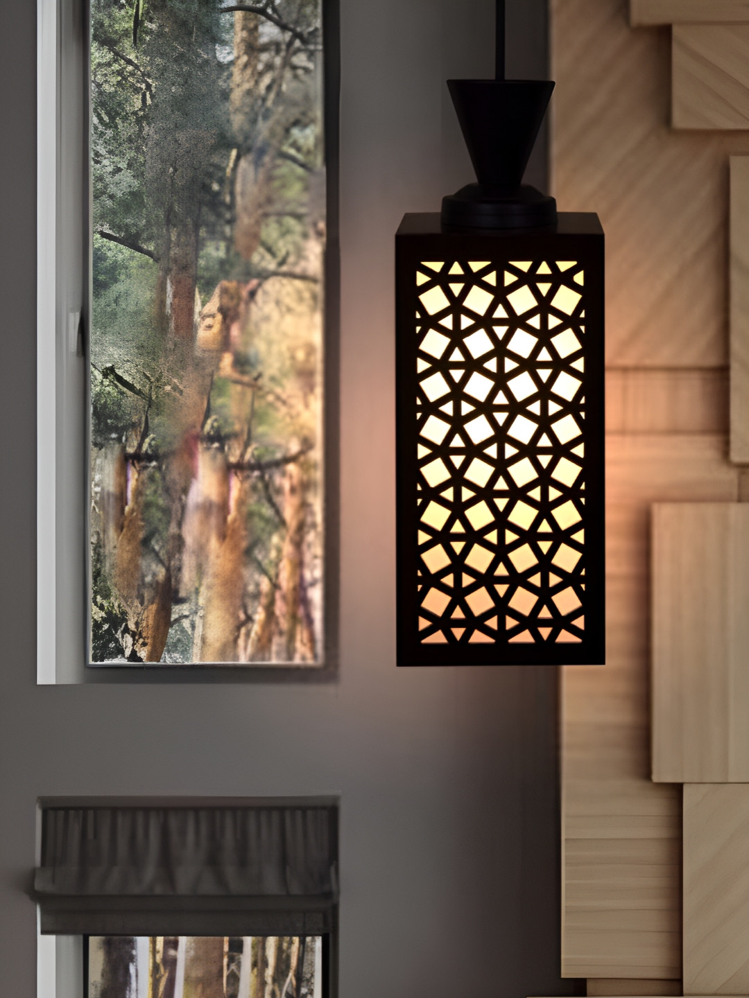 

Afast Black and White Wooden Textured Contemporary Ceiling Lamp