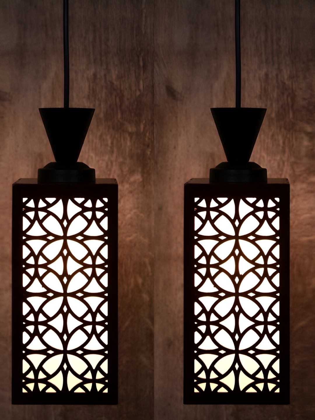 

Afast Brown and White 2 Pieces Wooden Textured Contemporary Ceiling Lamps