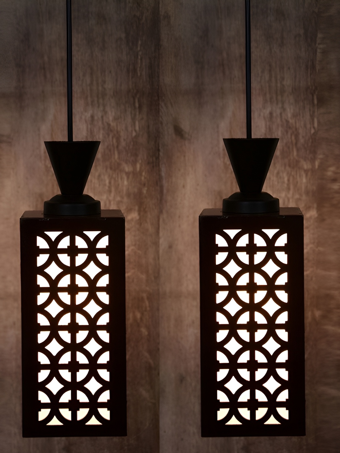 

Afast Brown and White 2 Pieces Wooden Textured Contemporary Ceiling Lamps