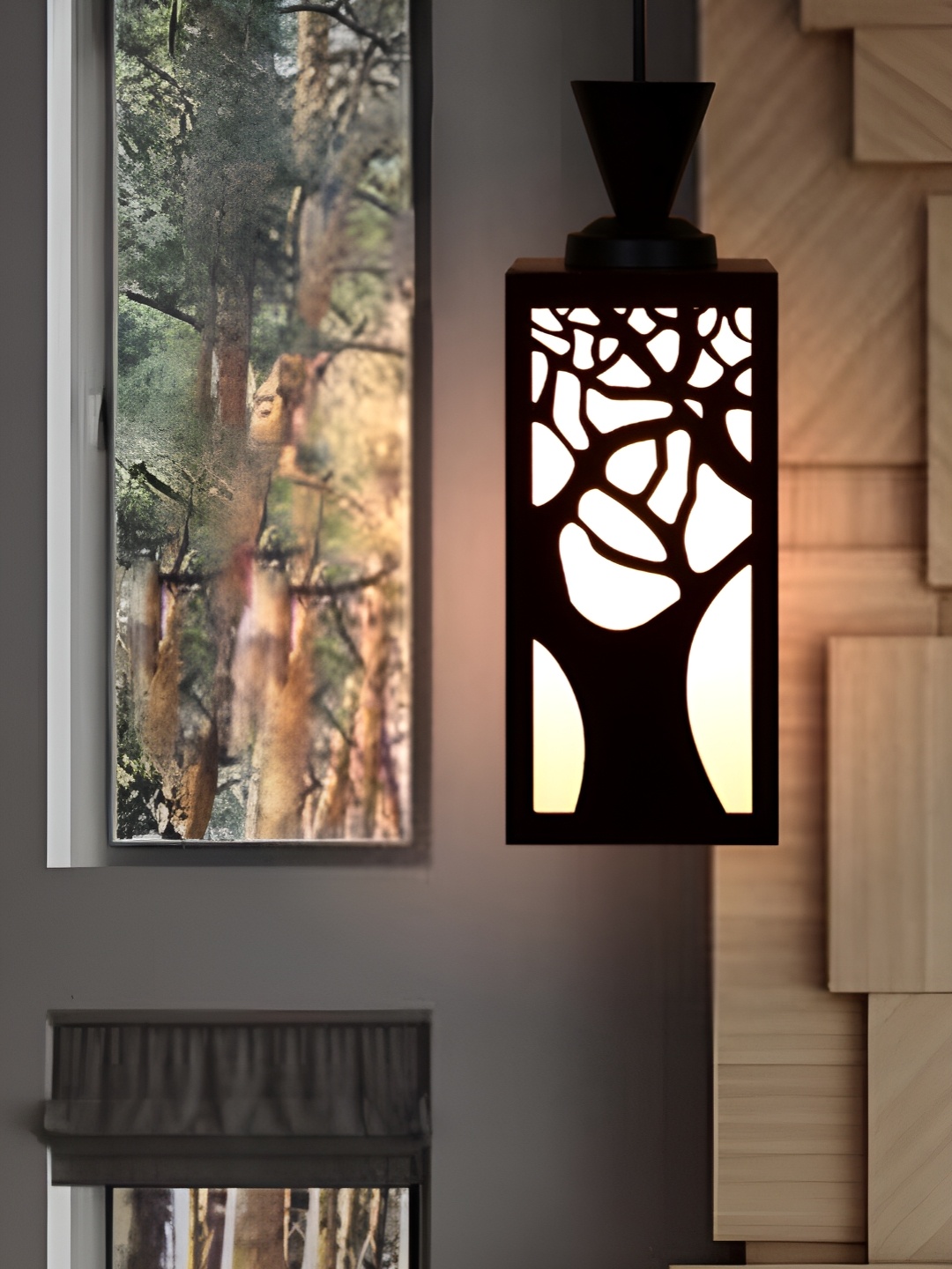 

Afast Brown and White Wooden Textured Contemporary Ceiling Lamp