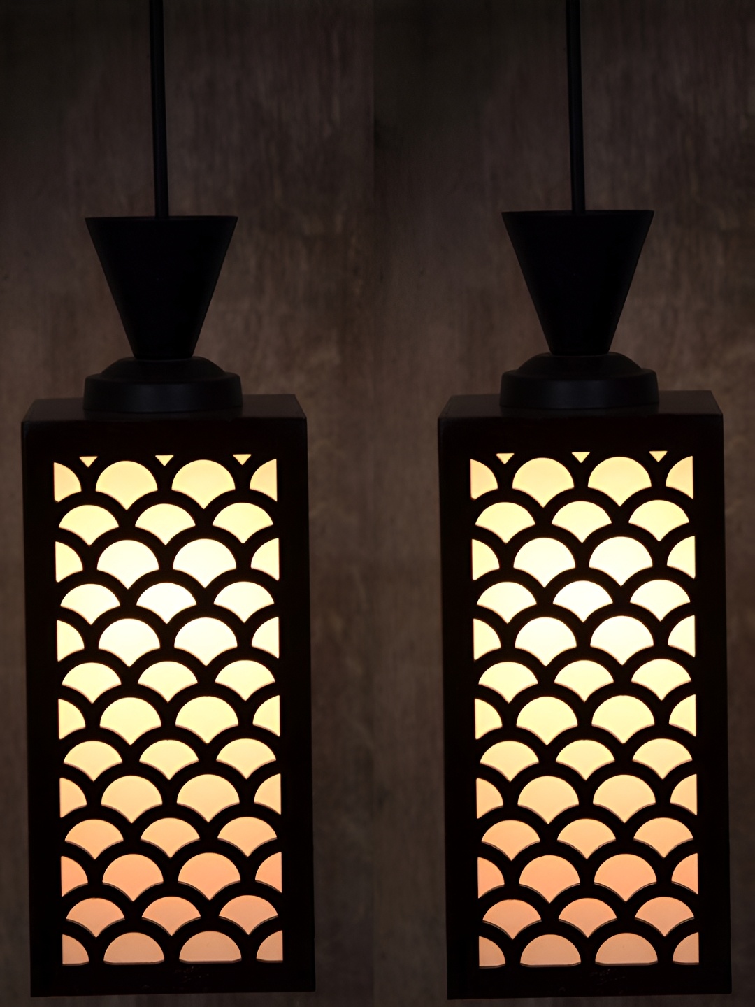 

Afast Brown and White 2 Pieces Wooden Textured Contemporary Ceiling Lamps