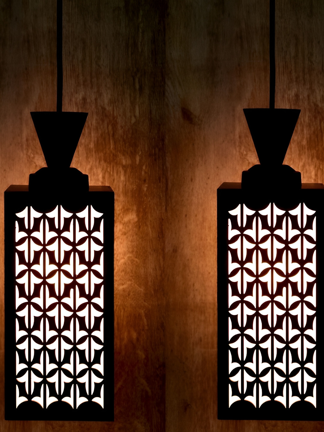 

Afast Brown and White 2 Pieces Wooden Textured Contemporary Ceiling Lamps