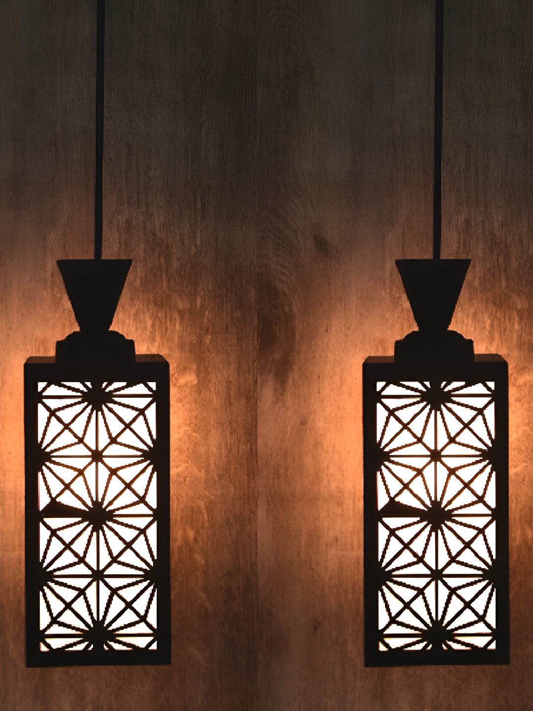 

Afast Brown and White 2 Pieces Wooden Textured Contemporary Ceiling Lamps