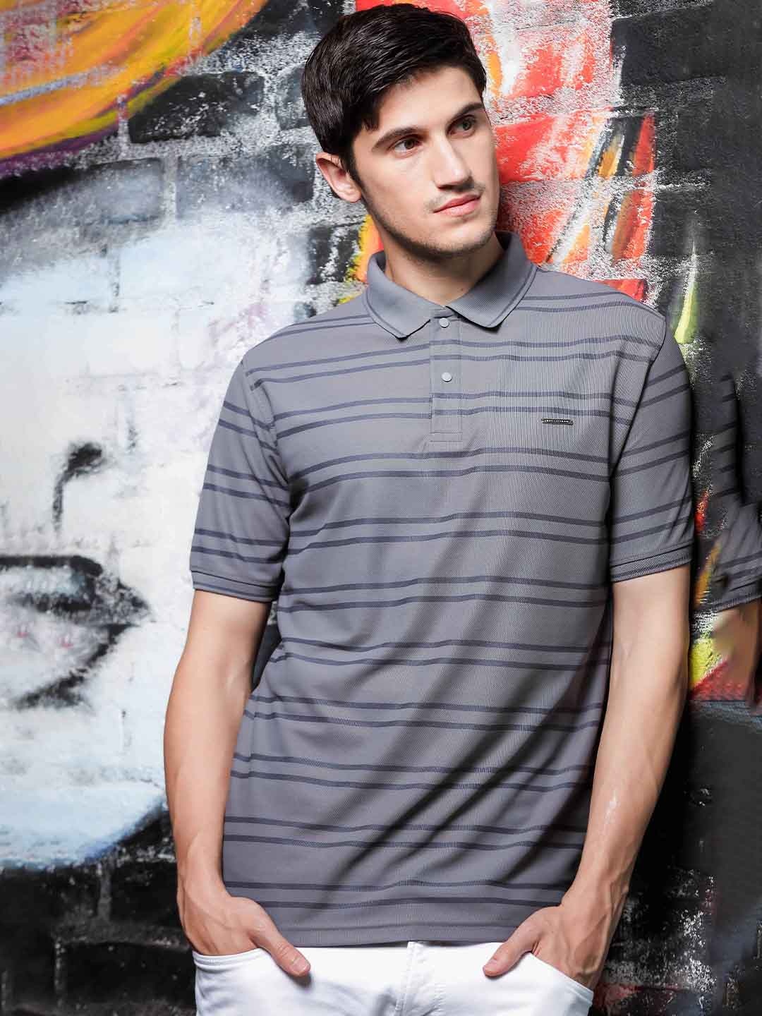 

Parcel Yard Striped Polo Collar T-shirt, Grey
