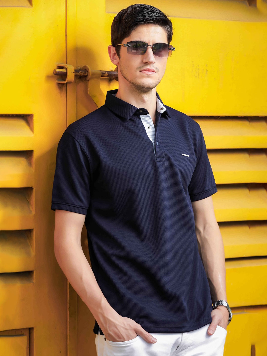 

Parcel Yard Polo Collar Short Sleeves Cotton T-shirt, Navy blue