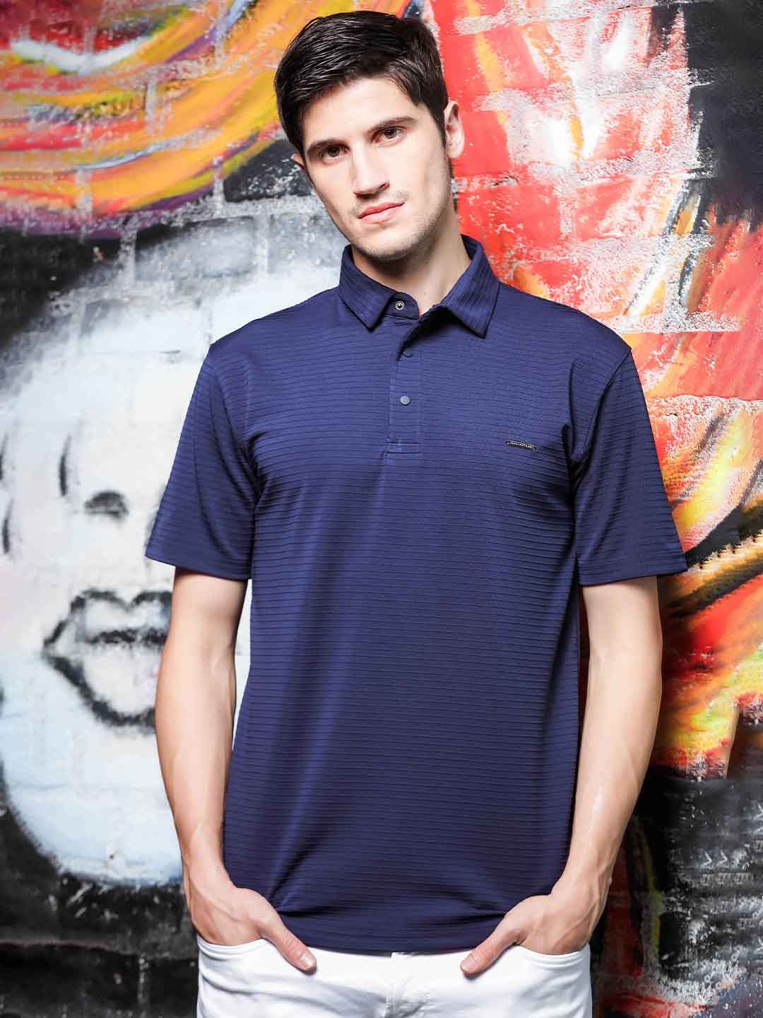 

Parcel Yard Self Design Polo Collar T-shirt, Navy blue