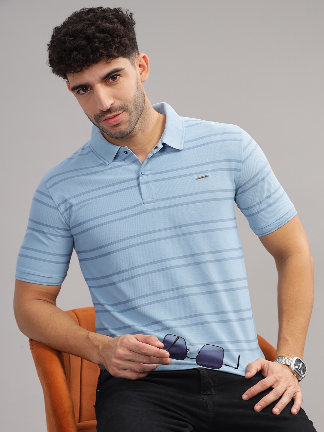 

Parcel Yard Striped Polo Collar T-shirt, Blue